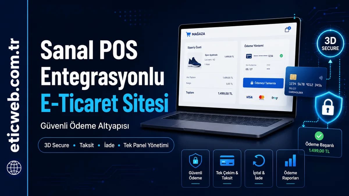 Sanal POS entegrasyonlu e-ticaret sitesinde güvenli online ödeme akışını gösteren modern arayüz