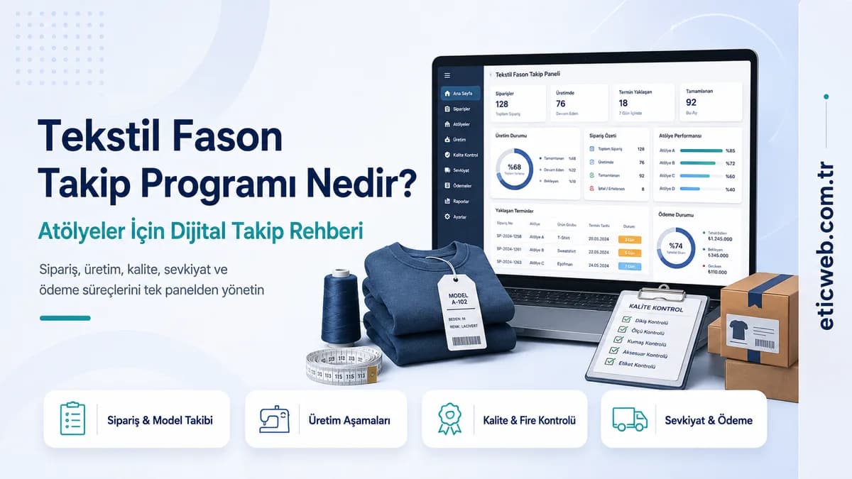 Tekstil atölyesinde fason üretim süreçlerini dijital ekrandan takip eden ekip