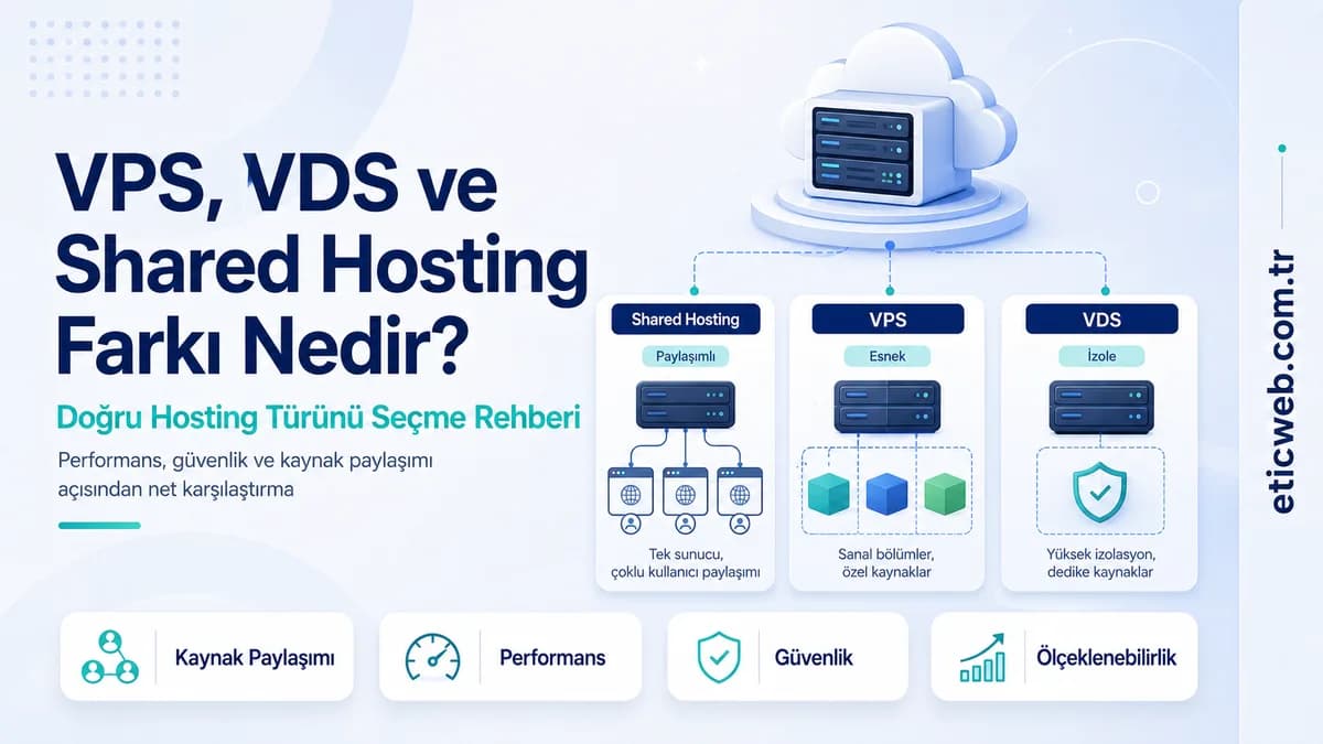 VPS, VDS ve shared hosting farklarını gösteren sunucu altyapısı karşılaştırması