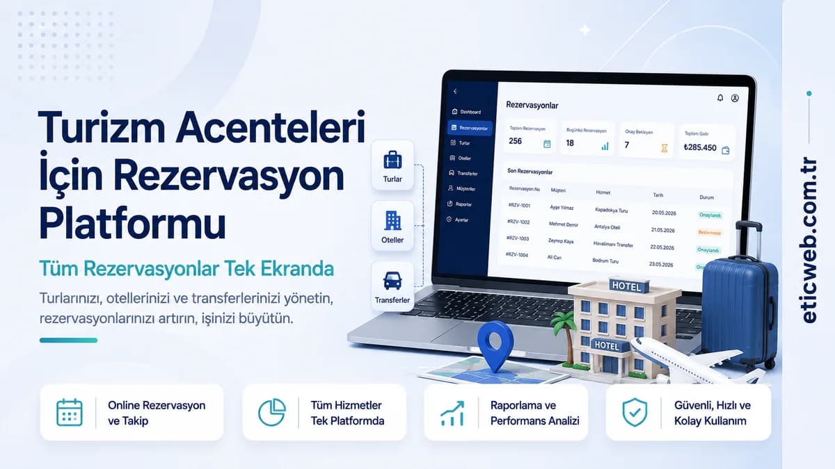 Turizm acentesi için online rezervasyon platformu ve yönetim paneli ekranı