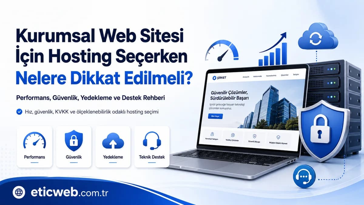 Kurumsal web sitesi için hosting altyapısı, güvenlik ve performans kriterlerini gösteren sunucu ekranları