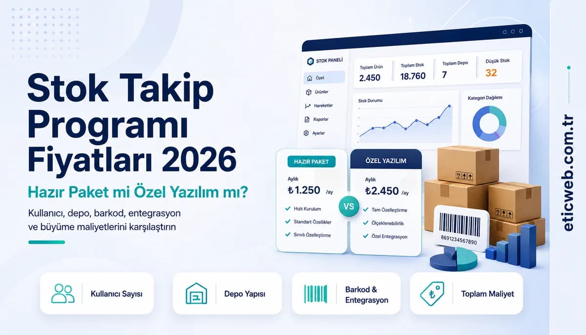 Stok takip programı fiyatları 2026 hazır paket ve özel yazılım karşılaştırması