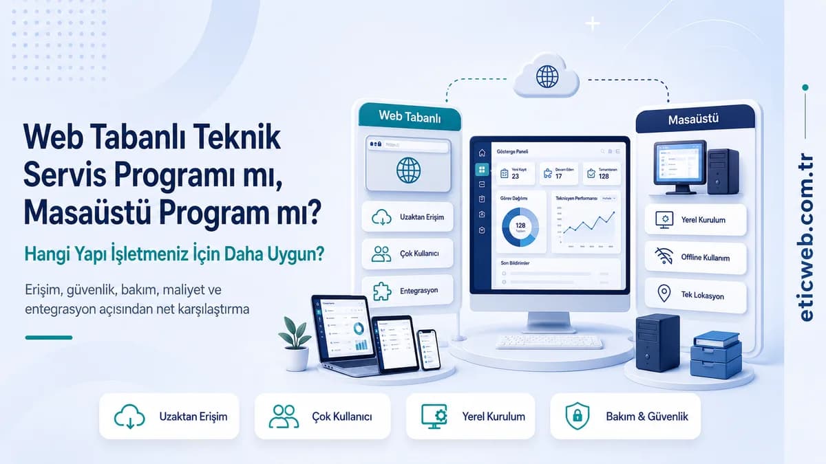 Web tabanlı teknik servis programı ile masaüstü program karşılaştırmasını gösteren çalışma ekranı