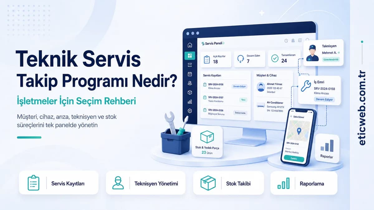 Teknik servis takip programı ekranında servis kayıtlarını ve teknisyen görevlerini inceleyen ekip